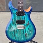 PRS Exotic  Custom 24 Swamp Ash Burl Lake Blue (Natural Back) Electric with Gigbag