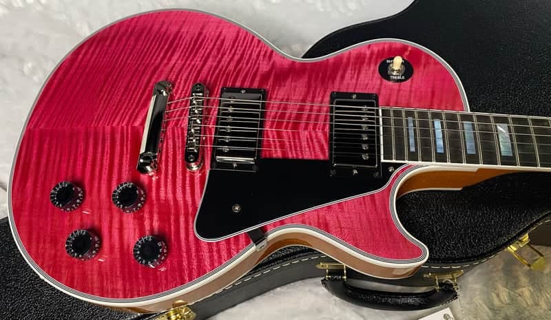 NEW! Gibson Dealer Select Custom Shop Les Paul Custom AAA Reverse Chevron Figured Top - Transparent Pink - Authorized Dealer - WOW! 8.8 lbs - G06630