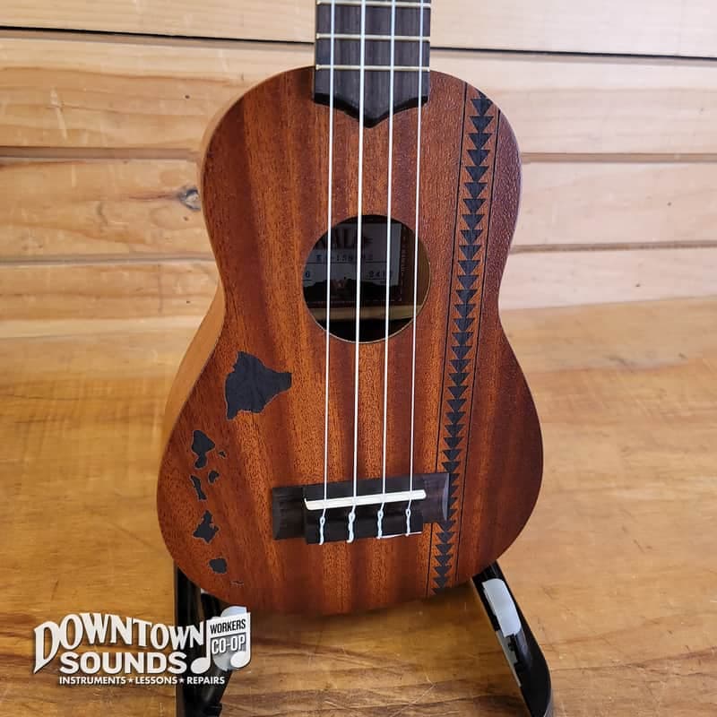 Kala 15S-H2 Satin Mahogany Soprano Ukulele with Hawaiian Islands & Tattoo Graphic