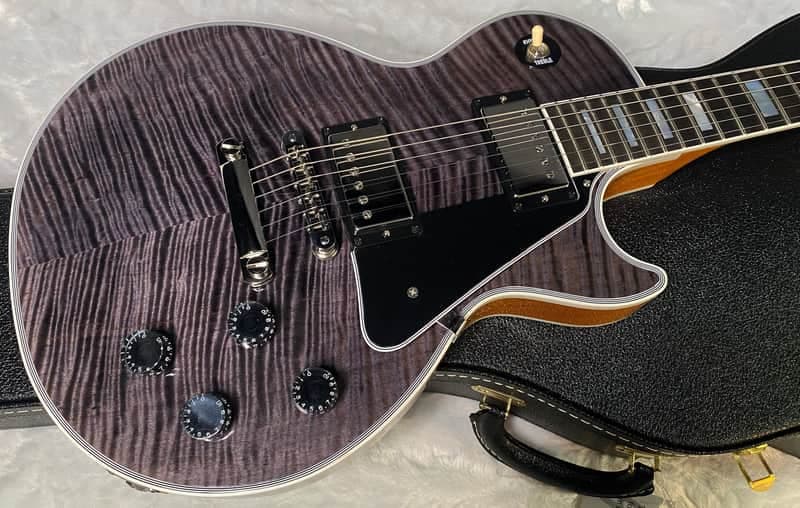 NEW! Gibson Dealer Select Custom Shop Les Paul Custom AAA Figured Flame Top - Transparent Black / Natural Back - Authorized Dealer - Curly Monster Flame! WOW! 8.9 lbs - G06798