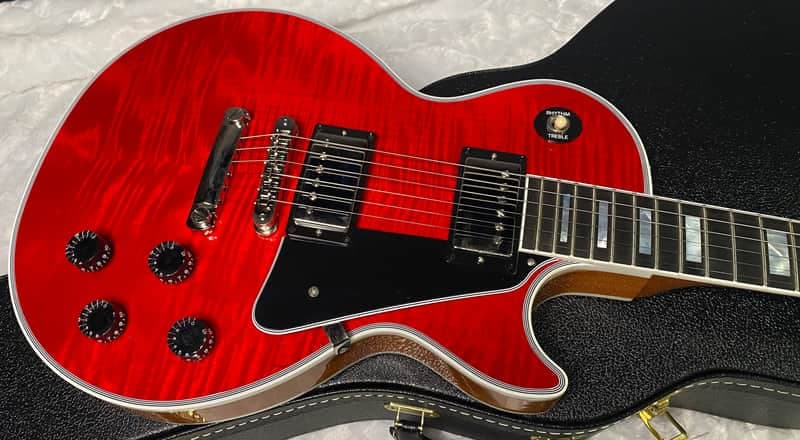 NEW! Gibson Dealer Select Custom Shop Les Paul Custom AAA Figured Flame Top - Transparent Red / Natural Back - Authorized Dealer - WOW! 9.5 lbs - G07455