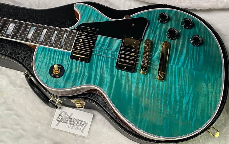 NEW! Gibson Dealer Select Custom Shop Les Paul Custom AAA Flame Top - Aqua Blue - Authorized Dealer - WOW! 8.2 lbs - G07380