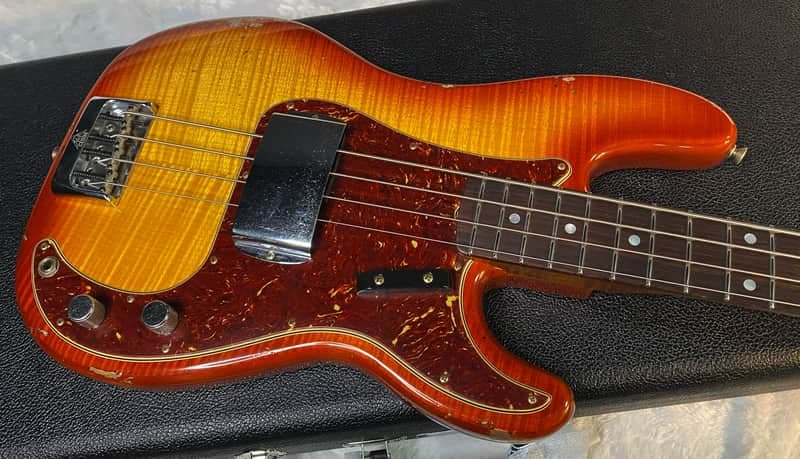 NEW! Fender Artisan Flame Maple Top Precision Bass Relic - Custom Shop - Aged Cherry Sunburst - Absolutely Beautiful - Flamed Roasted Maple Neck - Authorized Dealer - 9.3lbs - G06781