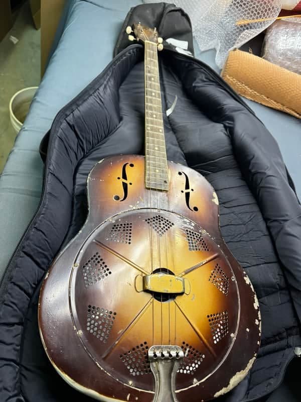 National Triolian Resonator Tenor-Steel Body-Brass Top 1930's - Walnut Burst #SR-814