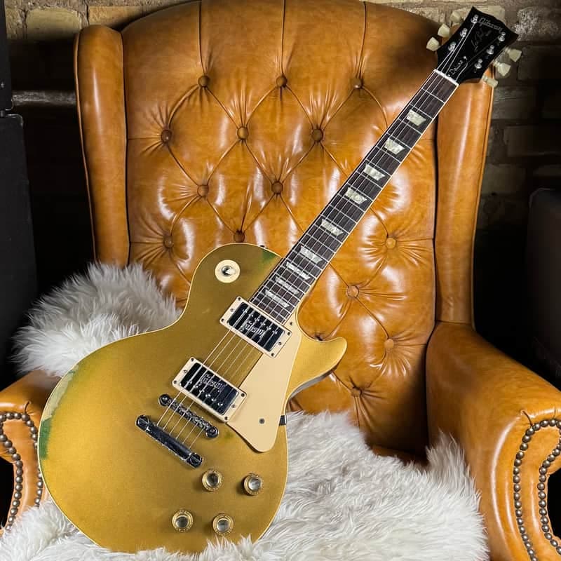 1972 Gibson Les Paul Deluxe Goldtop W/ Factory Humbuckers Vintage Electric Guitar W/ Embossed Patent # Sticker Pickups!